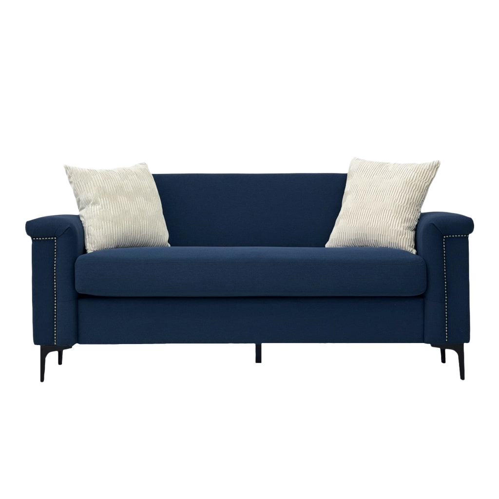 Divano Lineare 2 Posti Scandinavo con Seduta Imbottita e Gambe in Metallo in Poliestere Blu 172 cm