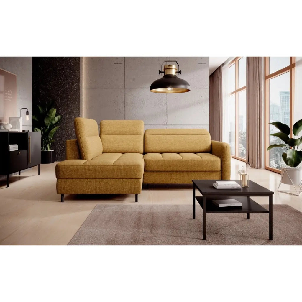 Divano angolare sinistro trasformabile BARNEA 208 cm camel con contenitore
