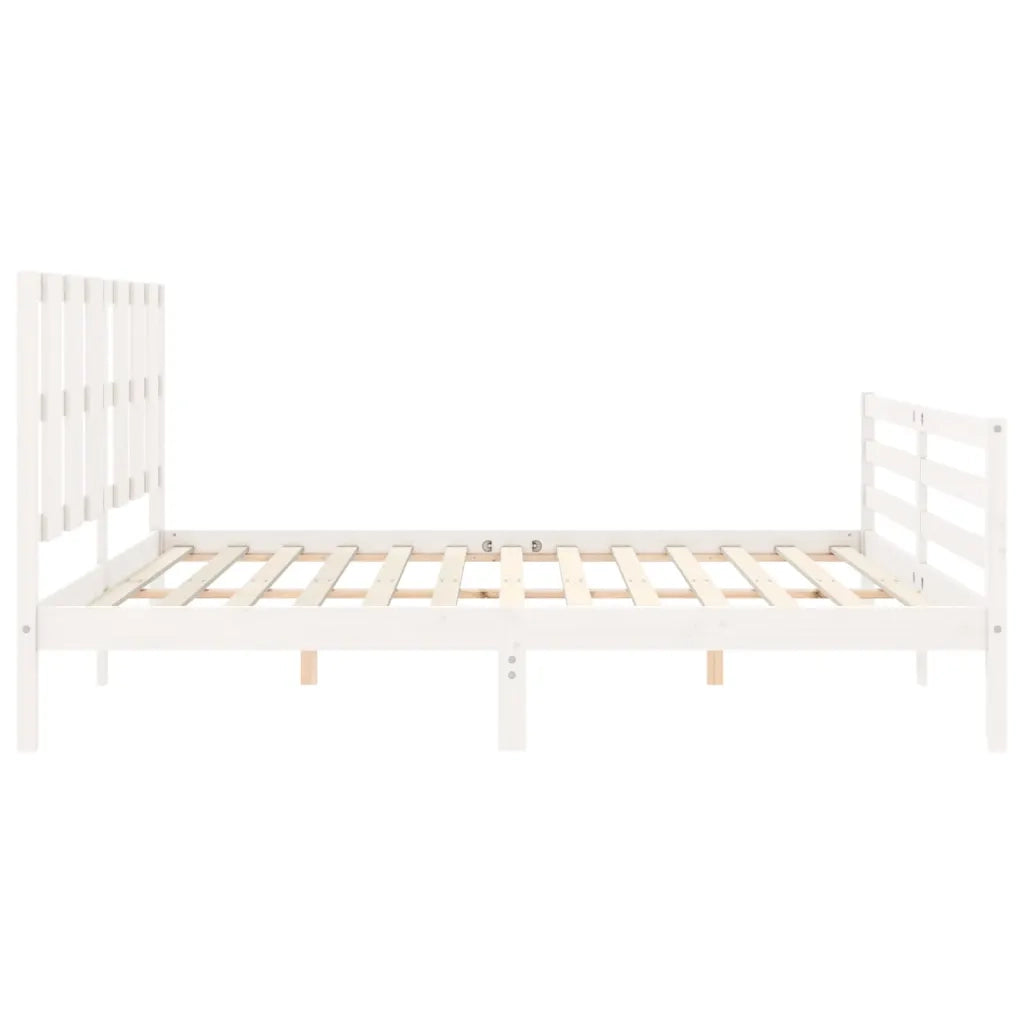 Giroletto Testiera Bianco Super King Size-Struttura Letto in Legno Massello 306892