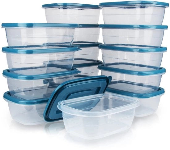 15 contenitori in plastica rettangolari con coperchi, contenitori per alimenti, set di contenitori, conservazione alimenti, contenitori alimentari, da utilizzare per scuola, lavoro e viaggio, 500 ml per contenitore