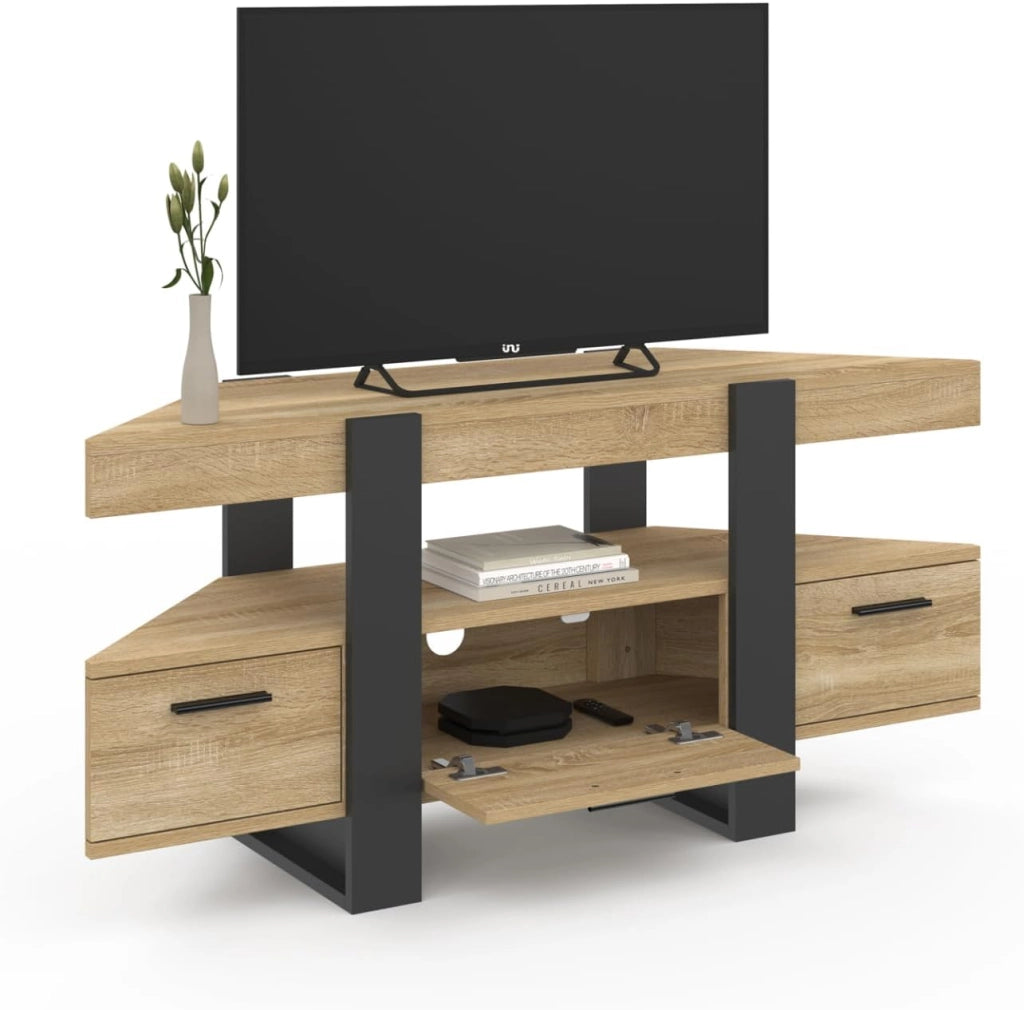 Mueble TV rinconero PHOENIX con cajón de madera y negro 116 cm