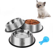Set di ciotole per gatti 3 pezzi, ciotola per gatti ciotole per gatti in acciaio inossidabile con superficie antiscivolo, ciotola per gatti per animali domestici, ciotola per acqua per gatti e piccoli cani (S-195ml)