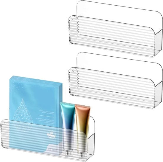 Organizzatore da parete trasparente senza perforazione - Set di 3 pezzi - Contenitore da appendere per bagno e camera da letto