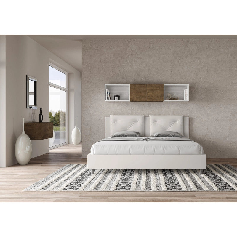 Letto imbottito Matrimoniale 180x200 cm Appia - Bianco,Similpelle,Contenitore
