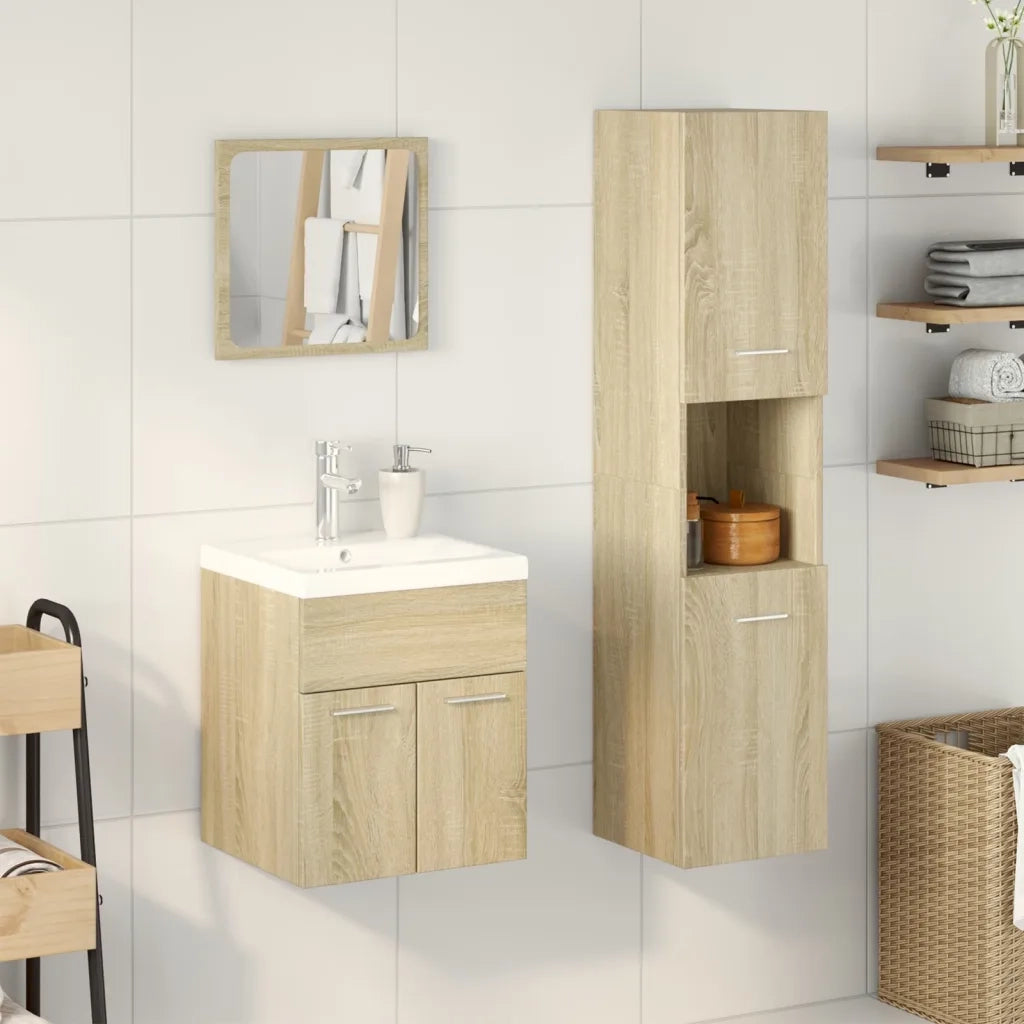 vidaXL Set Mobili da Bagno 3 pz Rovere Sonoma in Legno Multistrato