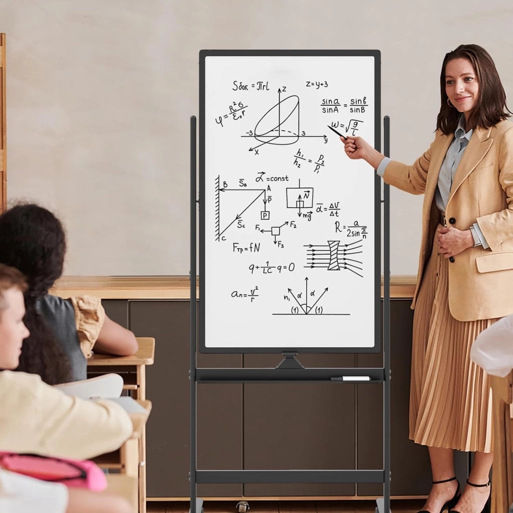 Lavagna bianca mobile double face, 60 x 100 cm, lavagna magnetica su gambe regolabile in 2 altezza, cancellabile a secco, pennarelli neri, cancellatore, magneti (bianco, 60 x 100 cm)