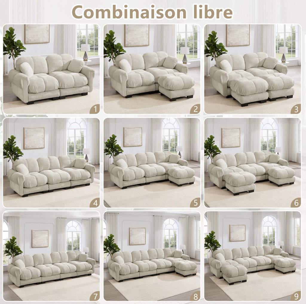 Divano modulare 2 posti ULEVR in ciniglia color kaki chiaro, 190x86x90 cm con cuscini trapuntati