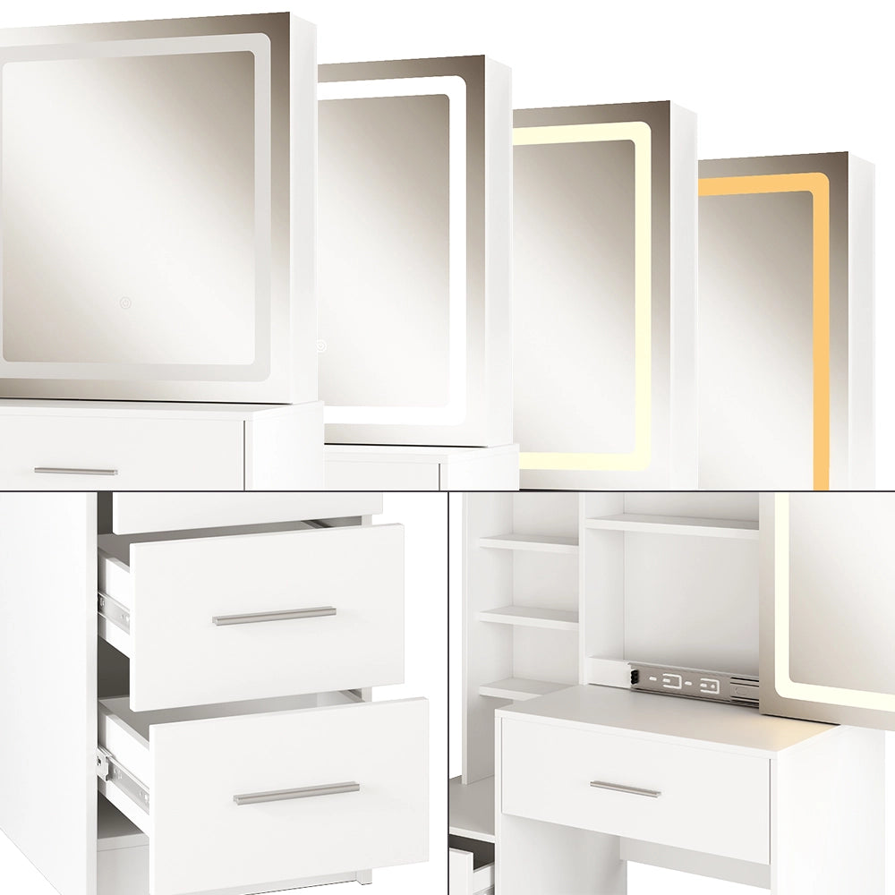 Vicco Tavolo da toilette Bianco 80 cm con specchio a LED