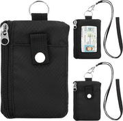 Portafoglio Minimalista con 2 Tasche di Cerniera - Portafoglio con Cinturino di Cintura e Chiave con Catena - Ideale per Viaggi (Nero)