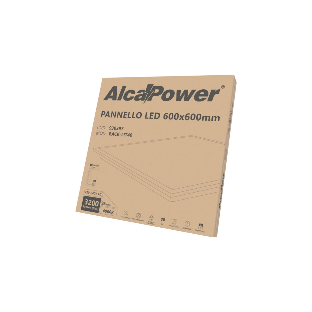 Alcapower Pannello LED 600x600mm 36W 3500lm 4000K Luce Naturale con Driver Incluso, Ideale per Uffici e Ambienti Commerciali Moderni