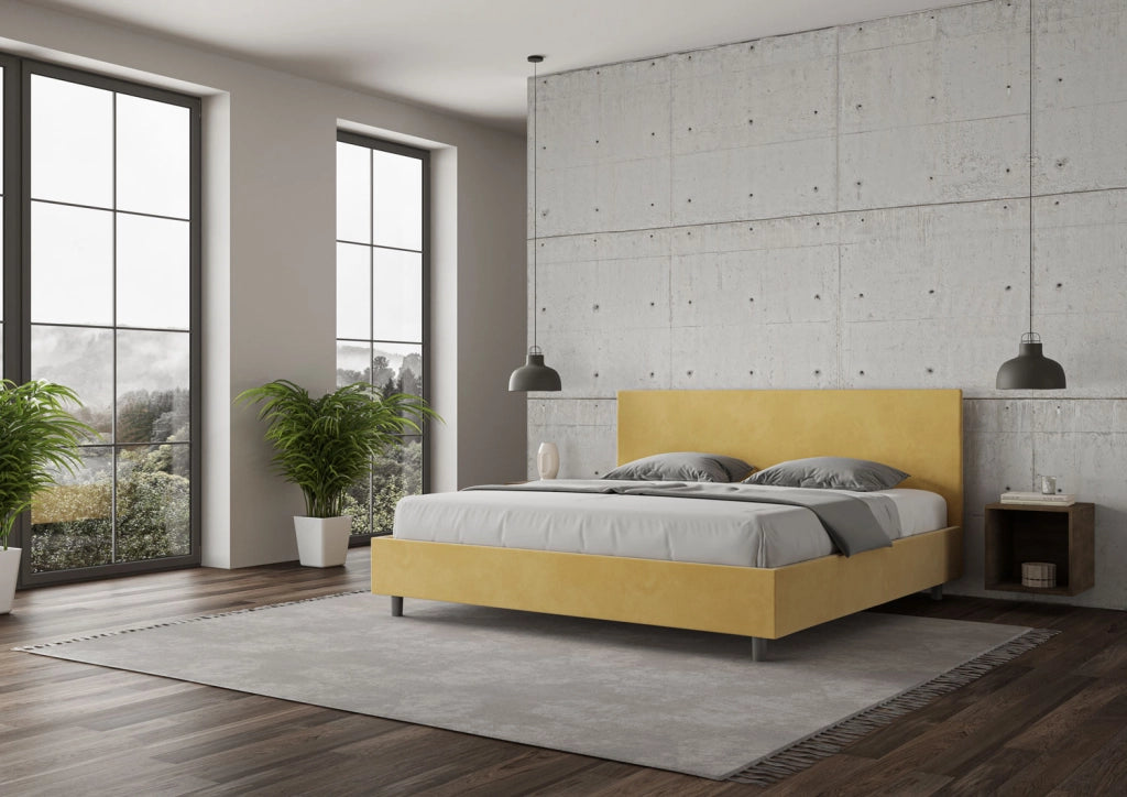 BS COM Letto contenitore imbottito 180x210 microfibra ocra