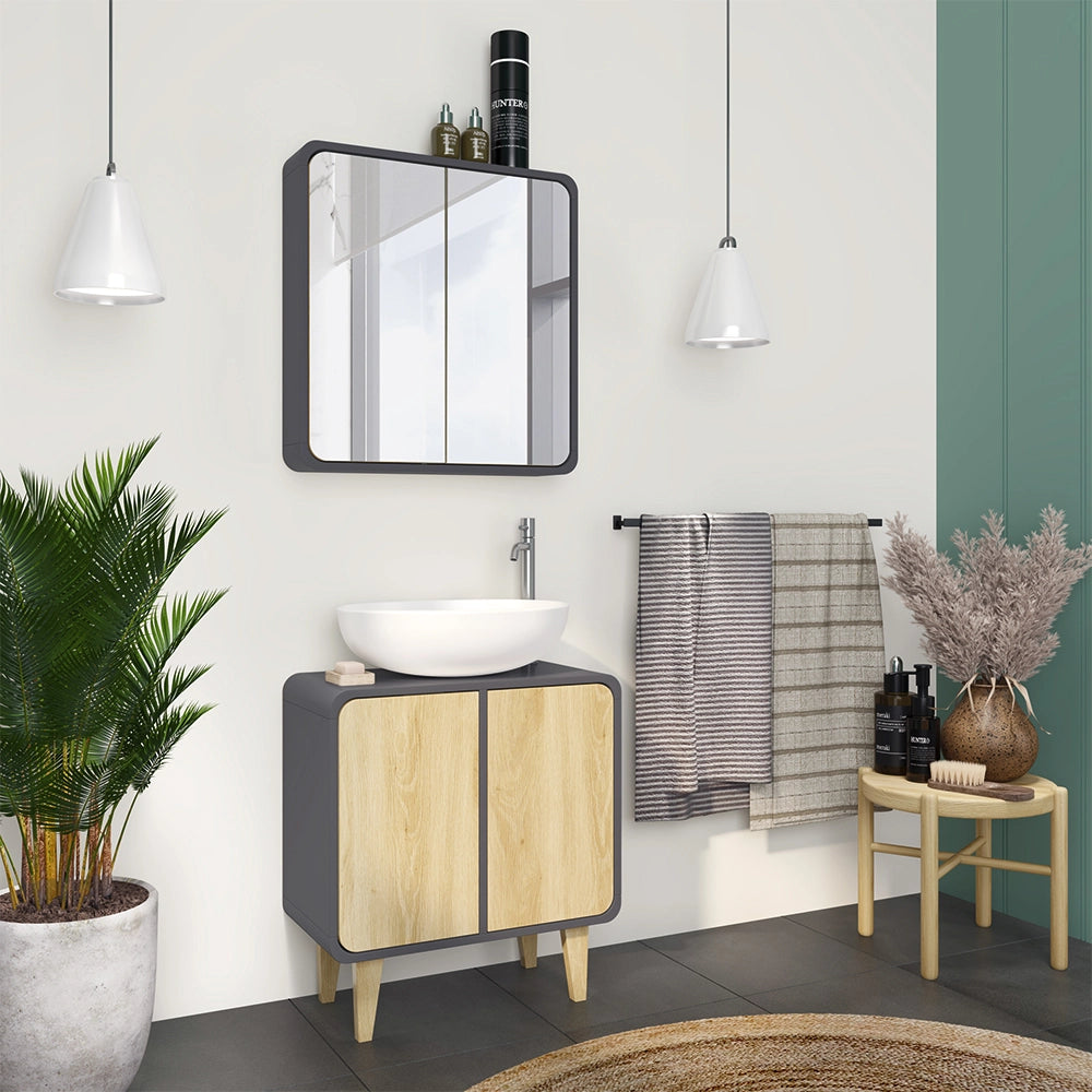Vicco Set di mobili da bagno Antracite/quercia 2 parti