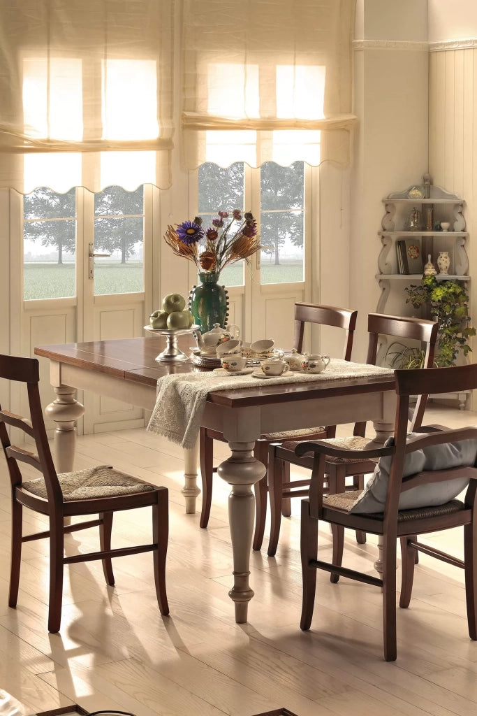 Tavolo shabby allungabile gamba tornita in legno avorio/noce l.140 p.90 h.80 - Mobili 2G
