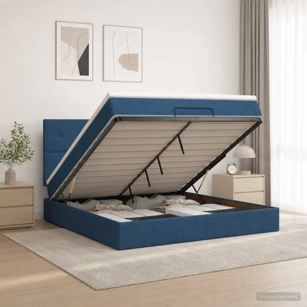 Letto Ottomano con Materasso e LED Blu 180 x 200 cm Tessuto 3458096