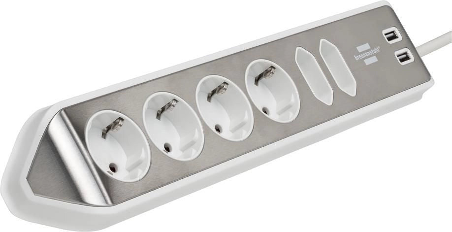 Brennenstuhl 1153590620 prolunghe e multiple 2 m 6 presa(e) AC Interno Argento, Bianco