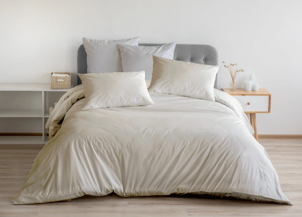 Sacco Copripiumino In 100% Cotone Percalle Made In Italy In Tinta Unita - Piazza E Mezza - Beige
