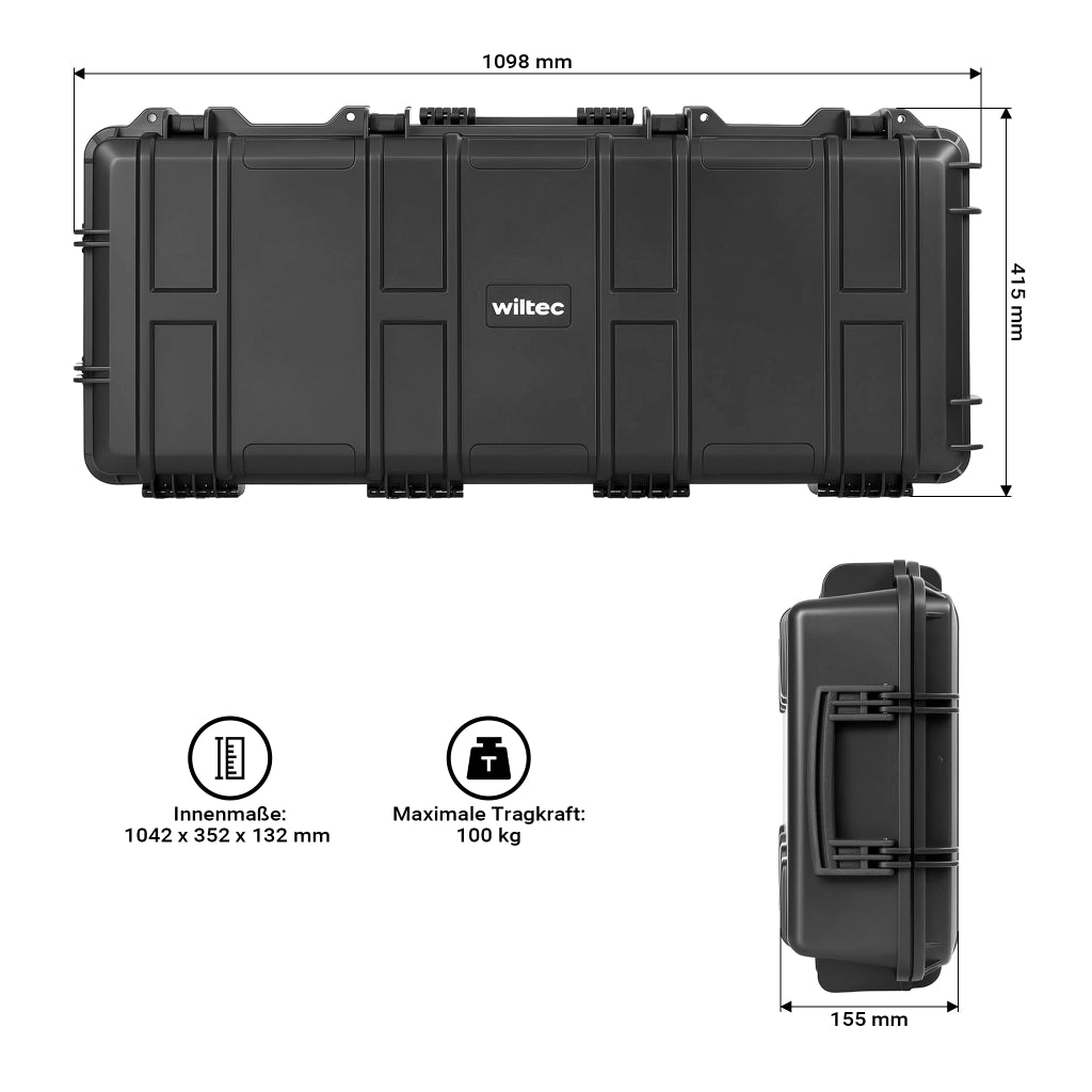 Valigetta porta armi impermeabile con rotelle 109,8 x 41,5 x 15,5 cm, Trolley Custodia per ASG fucili ad aria compressa, per softair