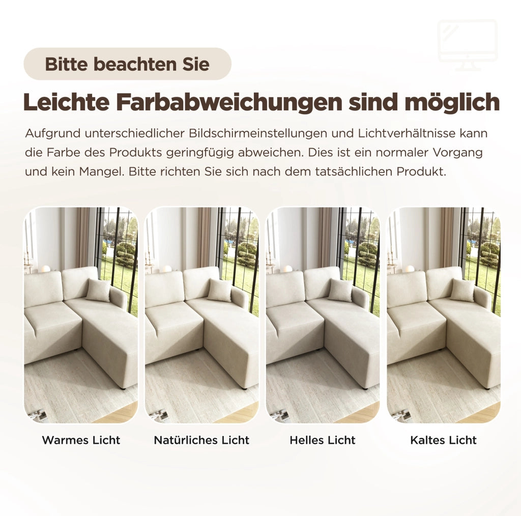Divano angolare L 3 posti 187;5x144x85;5 cm in chenille beige chiaro con 2 cuscini