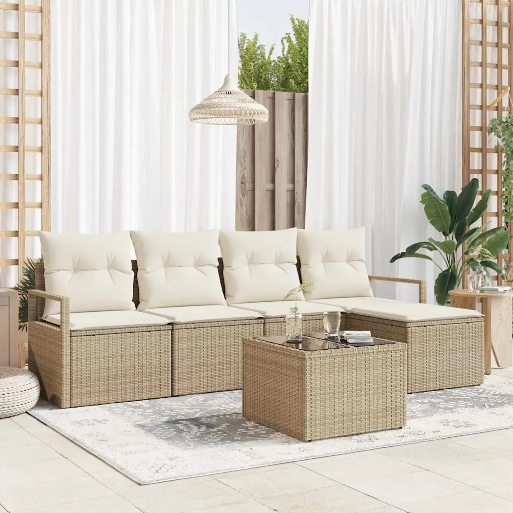Set di divani con cuscino 6 pcs Beige polyrattan