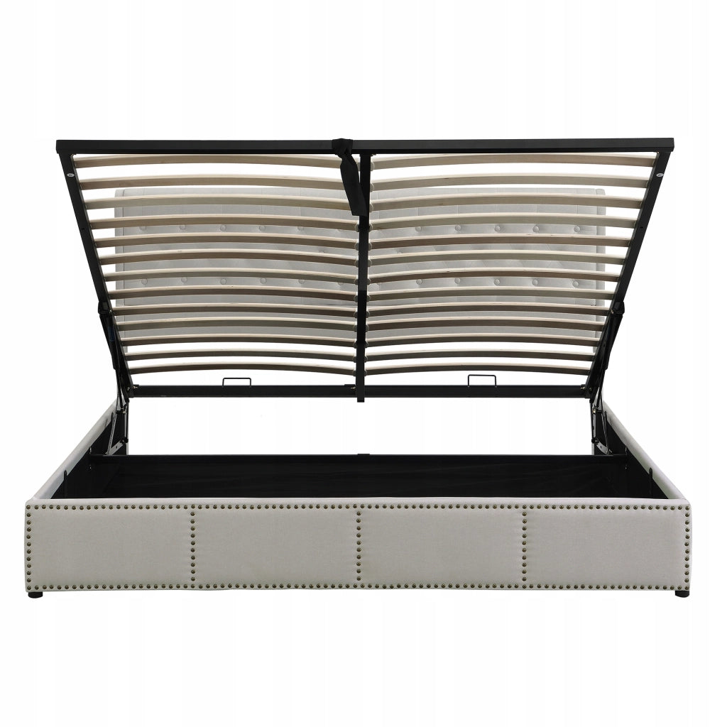 Letto con contenitore - Xylo - 160x200cm - Meccanismo a gas - Colore grigio chiaro