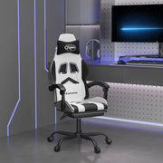 Sedia da Gaming Girevole Poggiapiedi Bianco e Nero Similpelle 349613