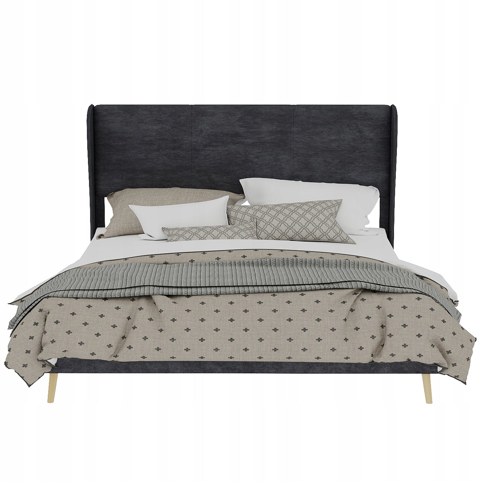 Letto imbottito 160x200 grigio con testiera morbida - Xylo