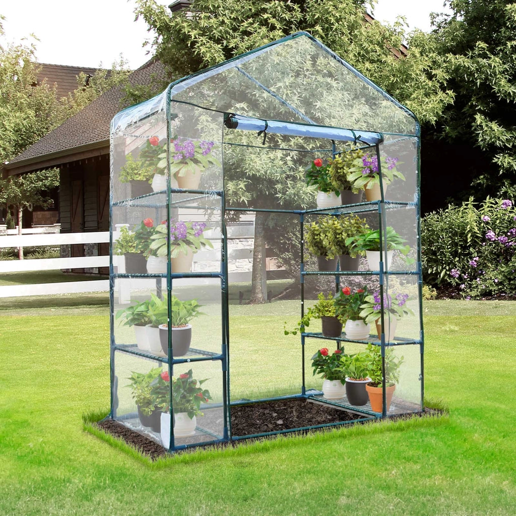 Serra da Giardino con Porta Avvolgibile 143x73x195 cm in Acciaio e PVC Verde