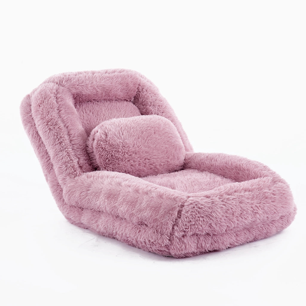 Poltrona Convertibile 1 Posto con Schienale Reclinabile a 5 Posizioni e Cuscino, in Tessuto Peluche, Rosa
