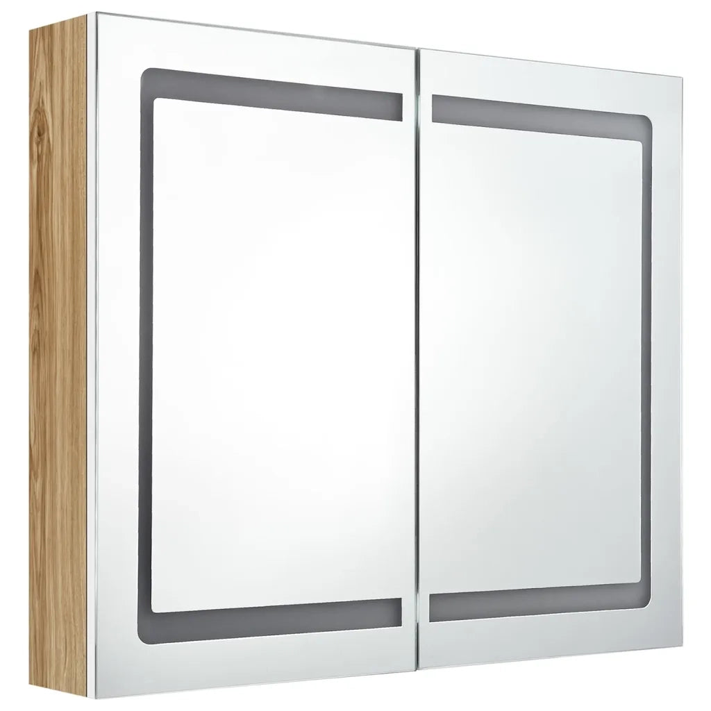Armadietto Bagno con Specchio e LED Bianco e Rovere 80x12x68 cm cod mxl 69081