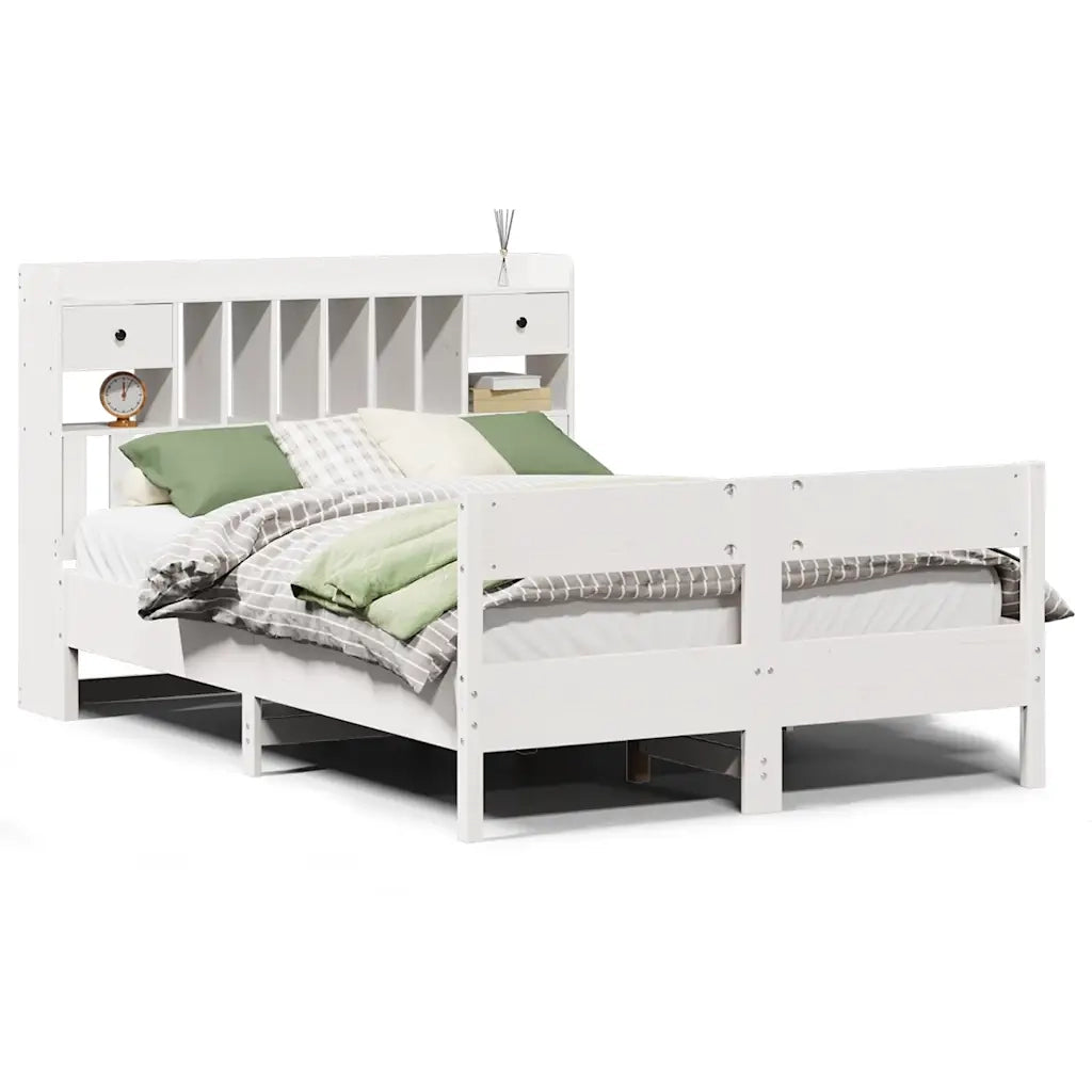Letto Libreria senza Materasso-Struttura Letto con contenitore Bianco 150x200 cm Legno di Pino 268669