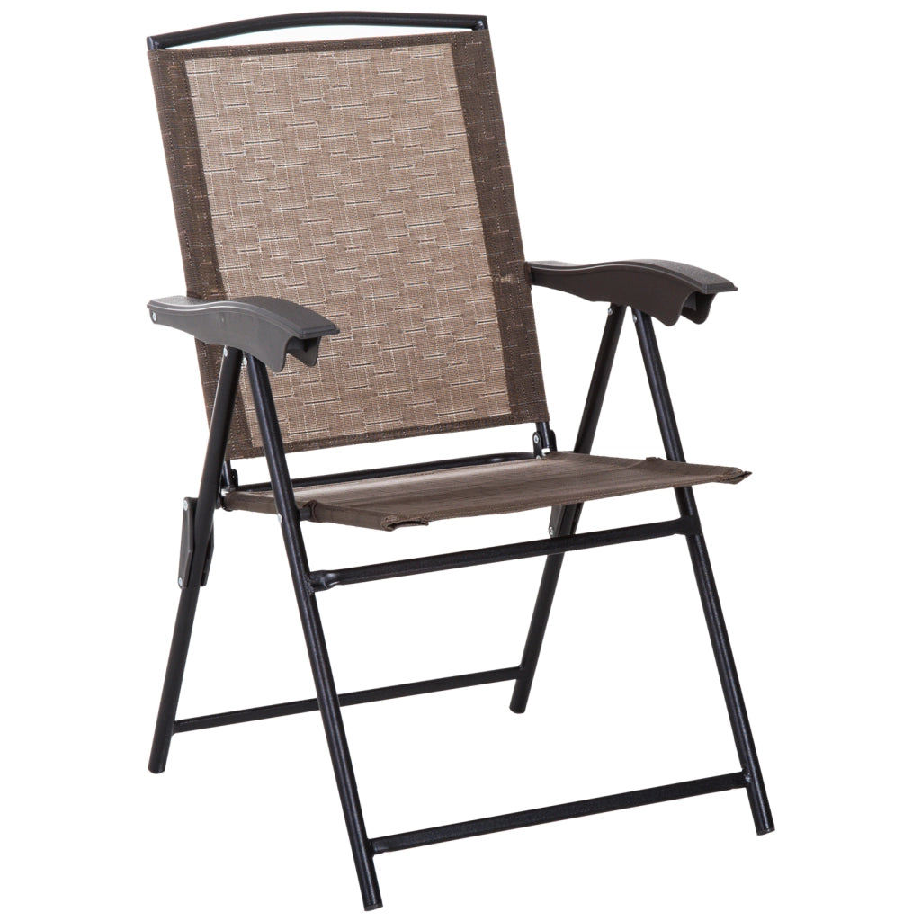 Set Tavolo e 2 Sedie da Giardino ¨C zephmum ¨C Pieghevole, Schienale Regolabile, Textile, Acciaio, Marrone