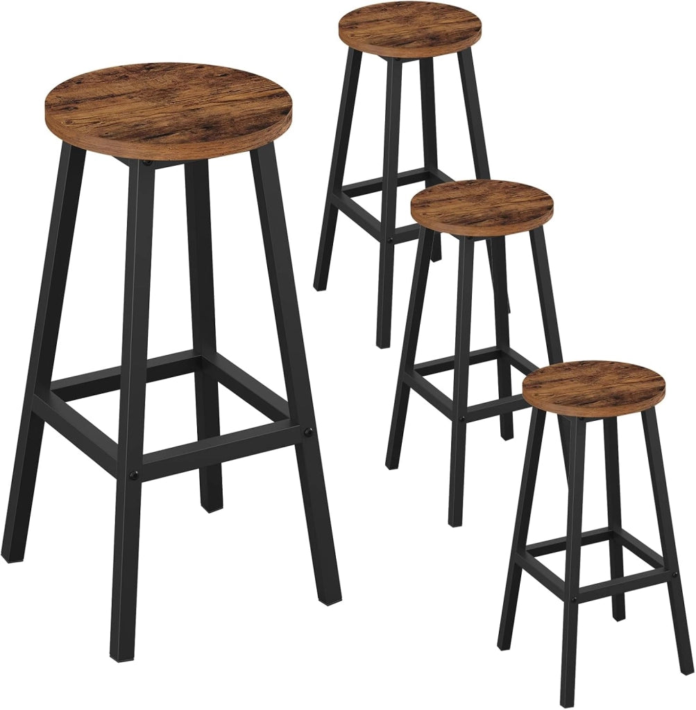 Sgabello da Bar Set di 4, Sgabello da Cucina con Poggiapiedi, Sgabello Alto in Stile Moderno/Industriale per Bar, Caffè, Isola della Cucina, Marrone vintage, K0010BH-4