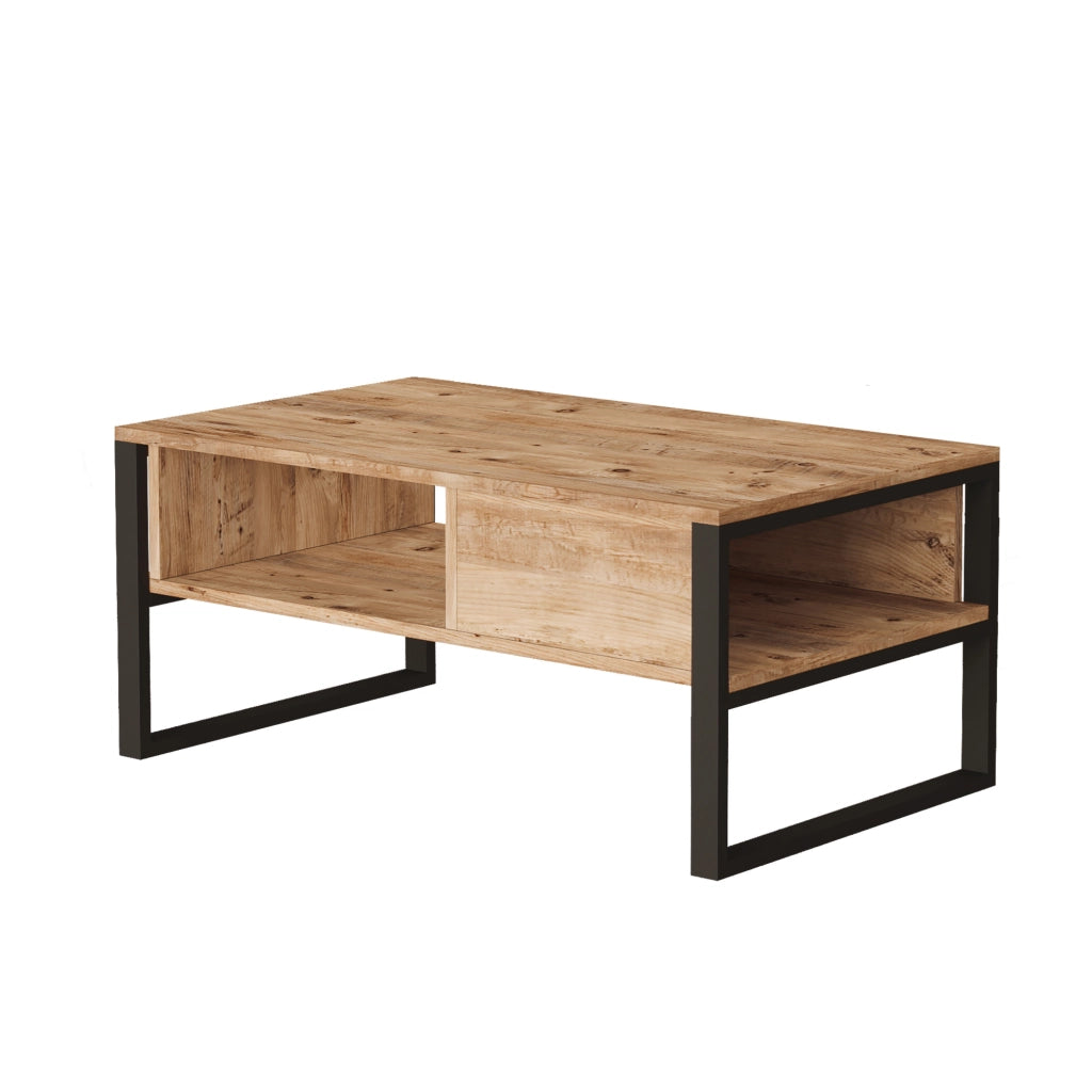 Tavolino Centrale da Salotto Laukaa con Scomparti 45 x 100 x 60 cm Rovere Rustico/Nero [en.casa]