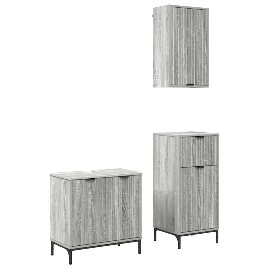 Set di mobili per il Bagno | Armadio da bagno con cassetto 3 pz Grigio sonoma