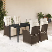 Set da Pranzo da Giardino 5pz con Cuscini in Polyrattan Marrone 3213416