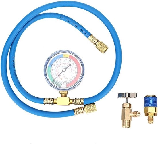 Misuratore di R134A Refrigerante - Connettore CV - Chiusura Automatica - Applicazione Universale - Incluso Apripistoni