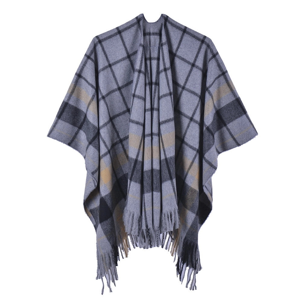 Nuova sciarpa/scialle a quadri, in cashmere double-face, con apertura a met¨¤.