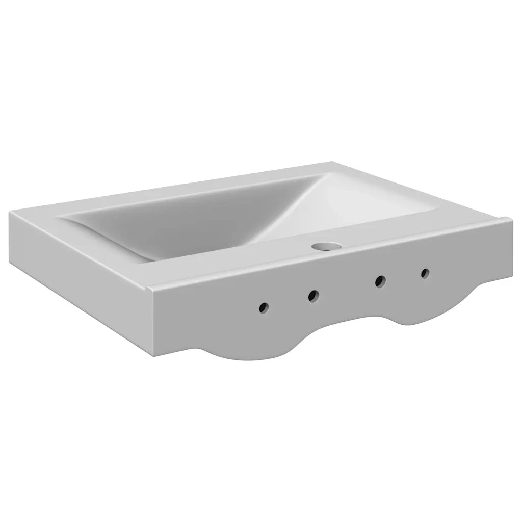 Lavandino con Troppopieno-Lavabo-Lavello 60x46x16 cm in Ceramica Argento