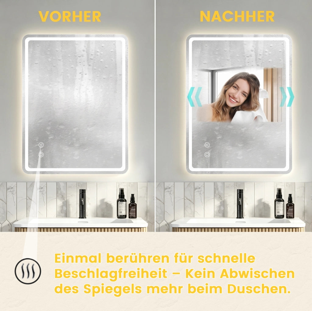 Specchio LED da bagno 80 x 60 cm argento, antiappannamento, touch, dimmerabile
