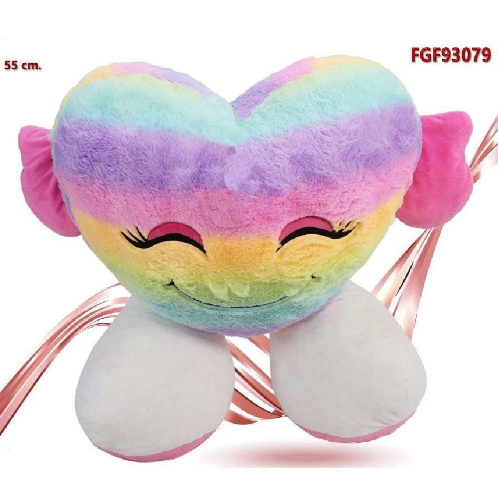 Trade Shop - Peluche Forma Cuore Con Piedi Multicolor Pupazzo 55cm Regalo San Valentino 93079 -