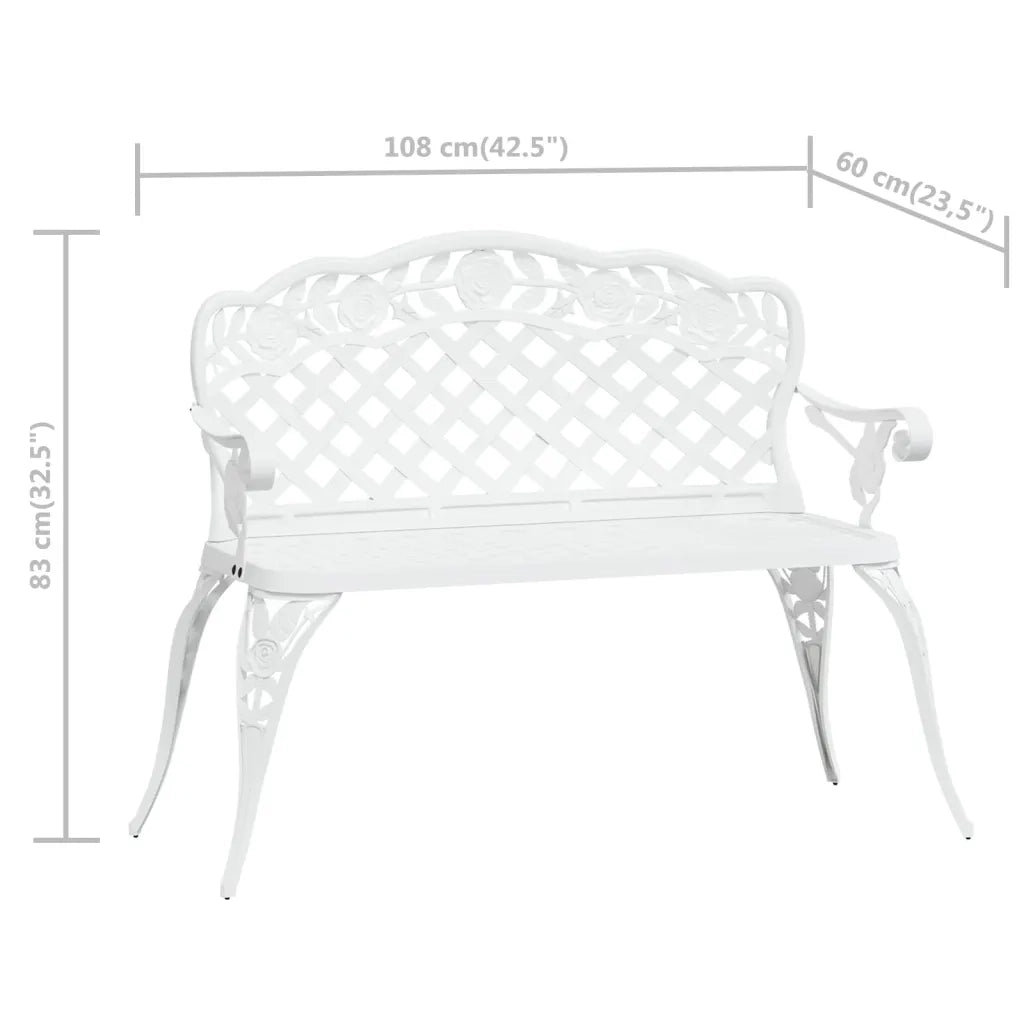 Panchina da Giardino 108 cm in Alluminio Pressofuso Bianca