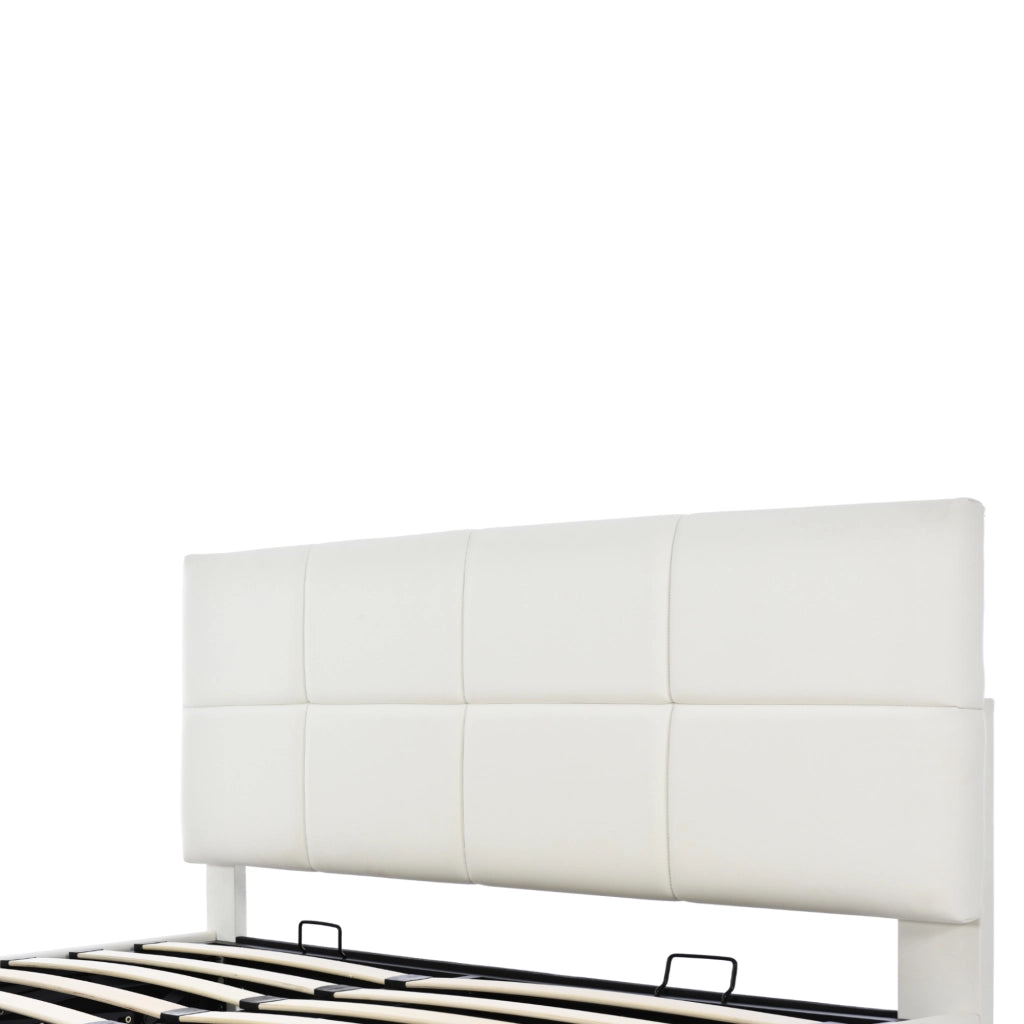Letto contenitore matrimoniale 160 × 200 cm con LED et vano contenitore idraulico, senza materasso, in ecopelle, bianco