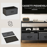 Mobile Porta TV 98x29x56 cm da 47" con Cassetti Pieghevoli in Tessuto e Mensola in Metallo e MDF Nero