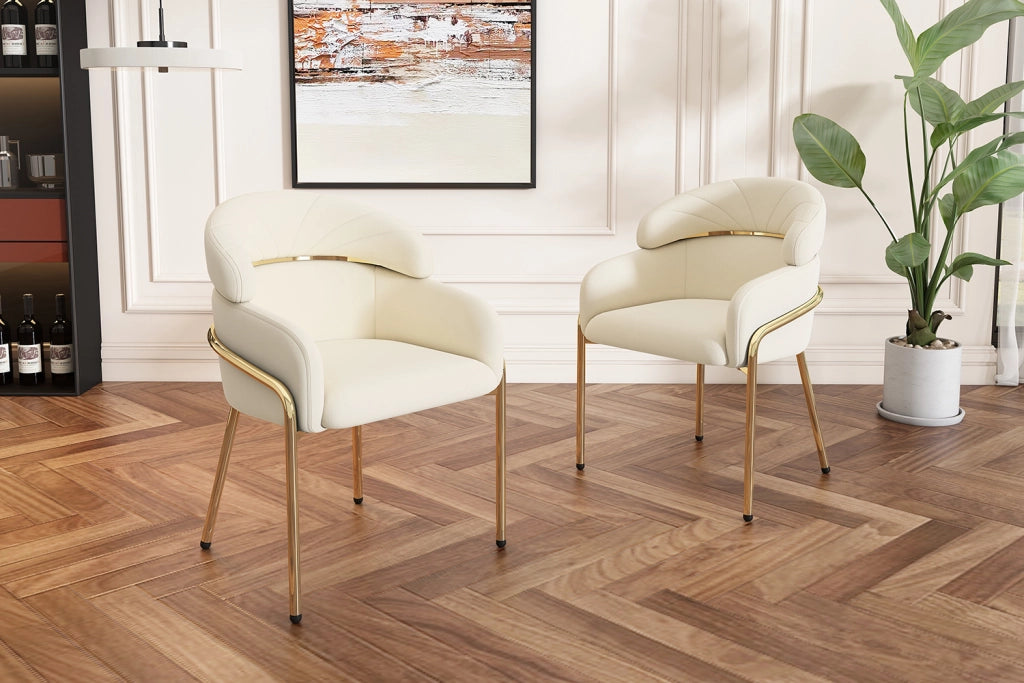 Sedia da sala da pranzo in velluto con quattro gambe in metallo per soggiorno e camera da letto, beige