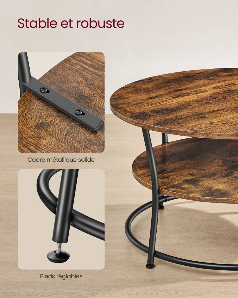 Tavolino da caffè tavolo da soggiorno credenza bassa 2 ripiani con ripiano portaoggetti facile da montare struttura in metallo stile industriale marrone 12_0007484