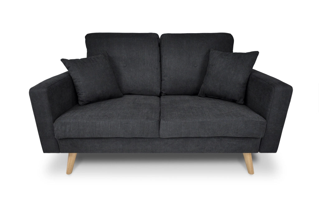 Divano 2 posti in tessuto vellutato nero piedi in legno - Chloe - DI2P-CH10FBC-PL