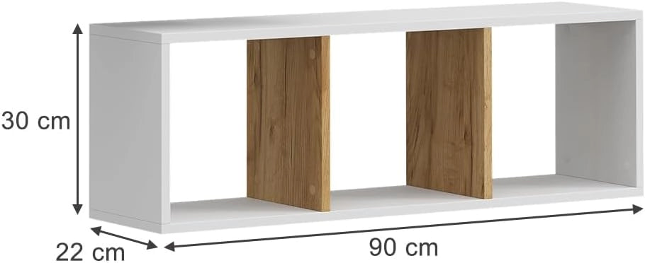 Scaffale a muro Tomy, Rovere bianco/dorato, 90 x 30 cm Set di 2