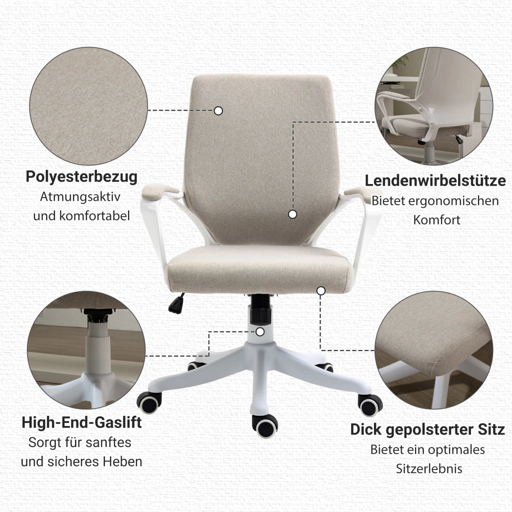Sedia da ufficio ergonomica con supporto lombare e altezza regolabile con ruote girevoli in poliestere beige