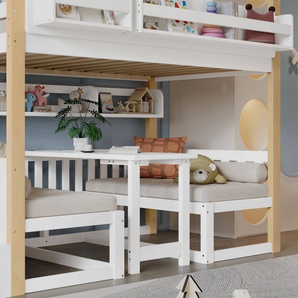 LETTO A CASTELLO con tavolo ribaltabile 90x200 cm Bianco+Naturale