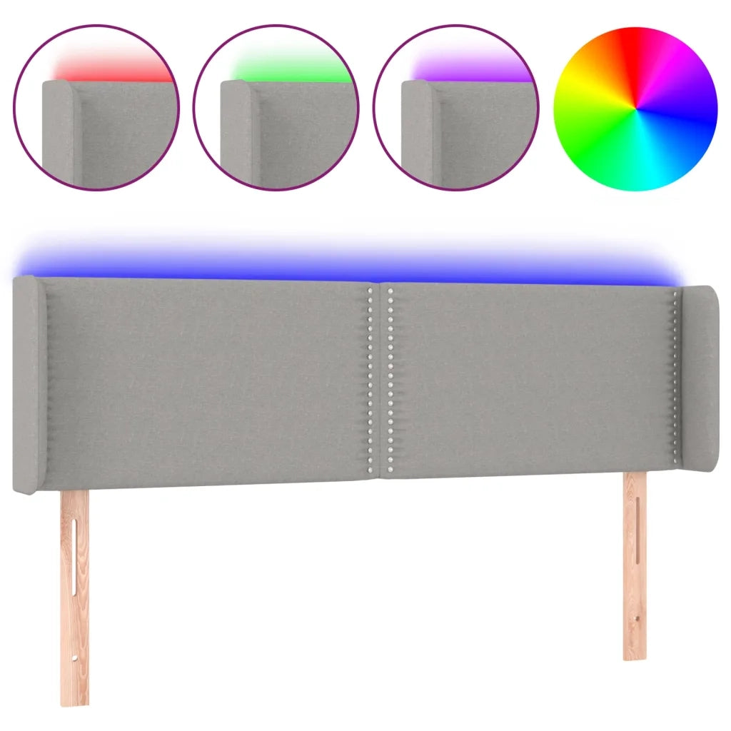 Testiera-Testata Decorativa Grigio Chiaro a LED 147x16x78/88 cm in Tessuto 451619